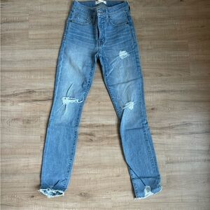 Madewell High-waisted distressed blue denim jean, size 23 9” high rise Skinny